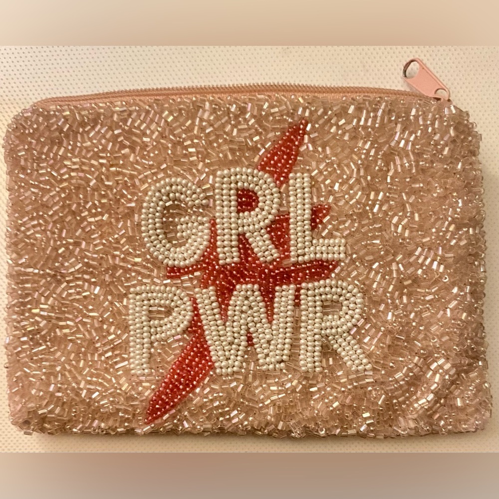 Moyna Pink Beaded “Girl Power” wristlet with Pink & White Accents - Picture 4 of 7
